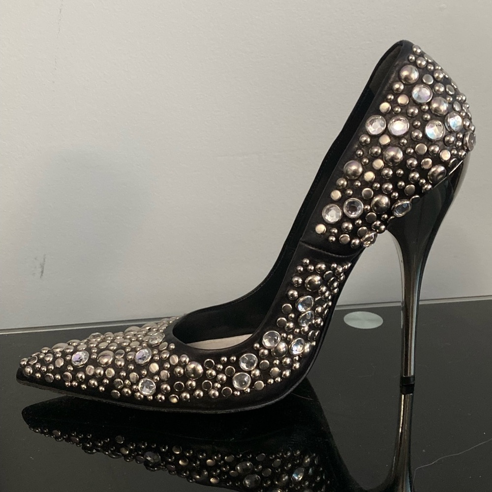 Versace Black Leather Studded Crystal Pumps - Picture 2 of 3